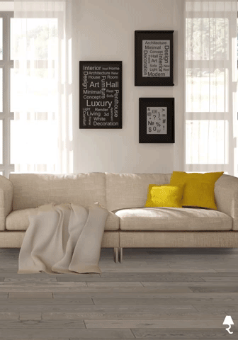 Grey laminate flooring in a casual living room