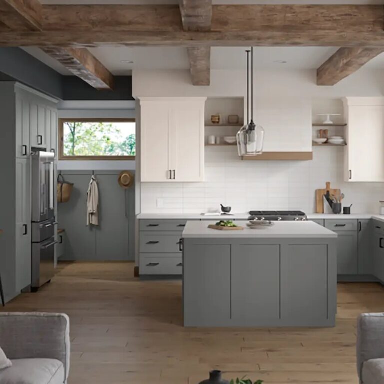 Mantra kitchen cabinetry in white and light green