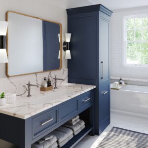 Blue bathroom custom cabinetry