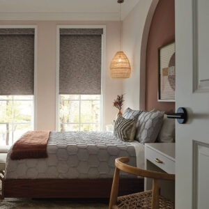 Graber roller shades in grey fabric