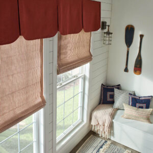 Graber soft roman shade in red and white striped fabric