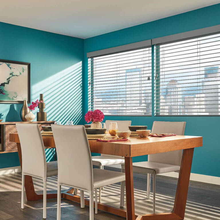 Graber wood blind in a contemporary dining room