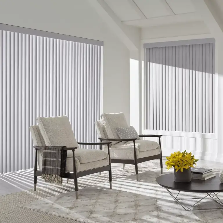 elegant vertical blinds in a kitchen by hunter douglas